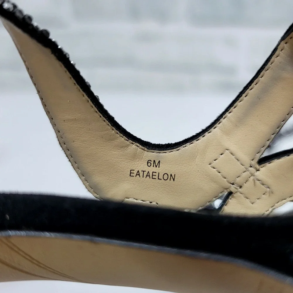 Enzo Angiolini Eataelon Black‎ Suede Rhinestone Heels Leather Upper 6M Glam Luxe